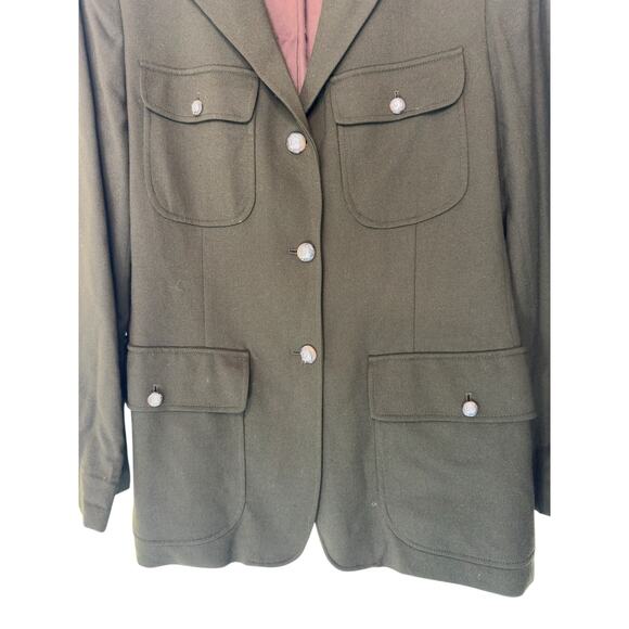 Lauren Ralph Lauren Green Wool Blend Preppy Academia Equestrian Blazer Size 12 - Picture 3 of 14